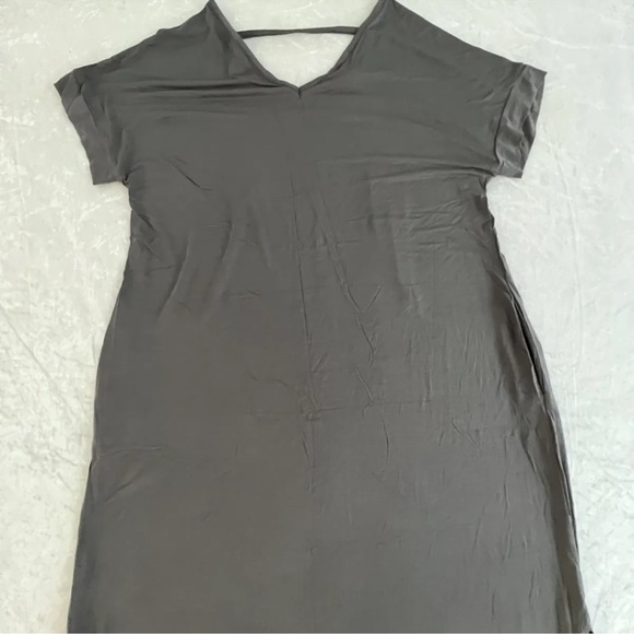 Newbestyle Women's Summer Maxi Dress Short Sleeve Loose Split Pockets Grey 2XL - Picture 3 of 6